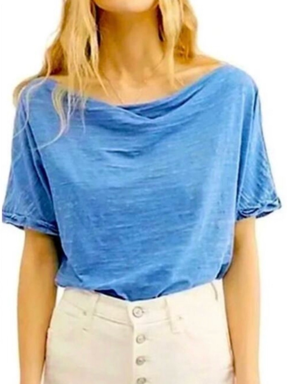 Free People We The Free Astrid Top Women’s S Blue Dusk Short Sleeve Burnout Boho